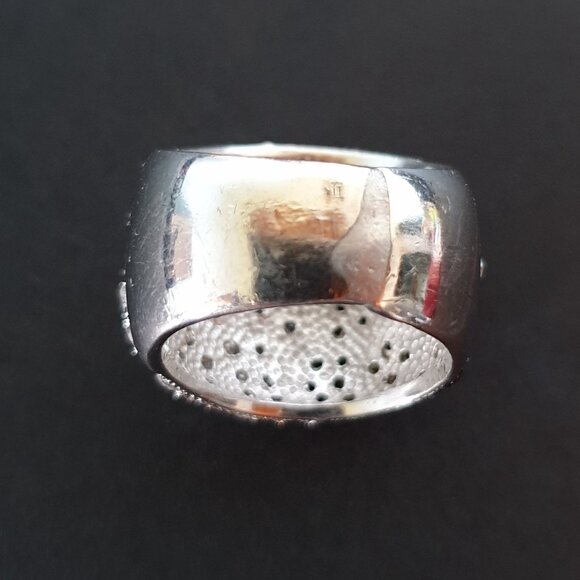 Vintage 925 Sterling Silver Black & White Cubic Zirconia Dome Cocktail Ring - Picture 10 of 15